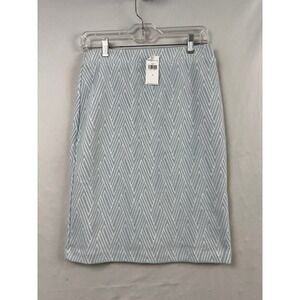 Banana Republic Pencil Skirt Womens 4 Blue White Chevron Knit Stretch Career